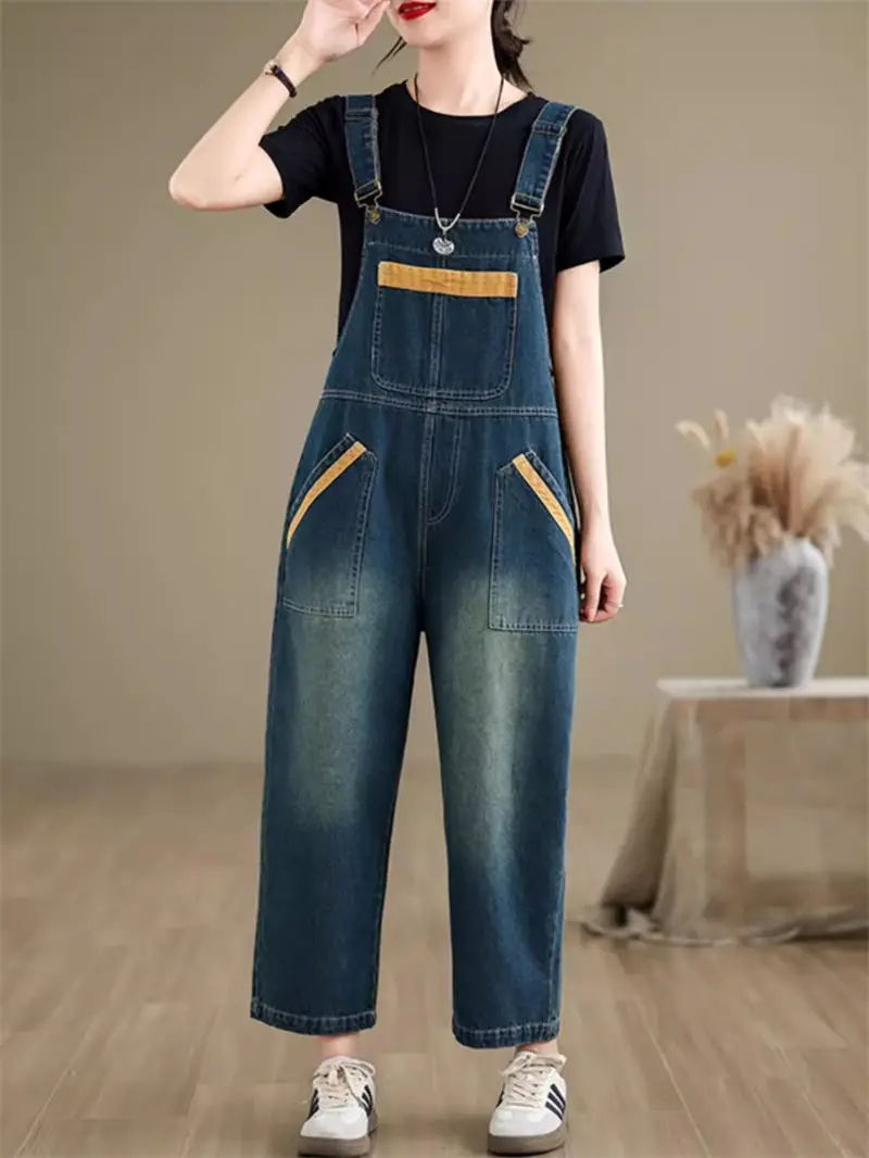 Combinaison en jean denim pour femmes, pantalon à bretelles, printemps été 2024, K980