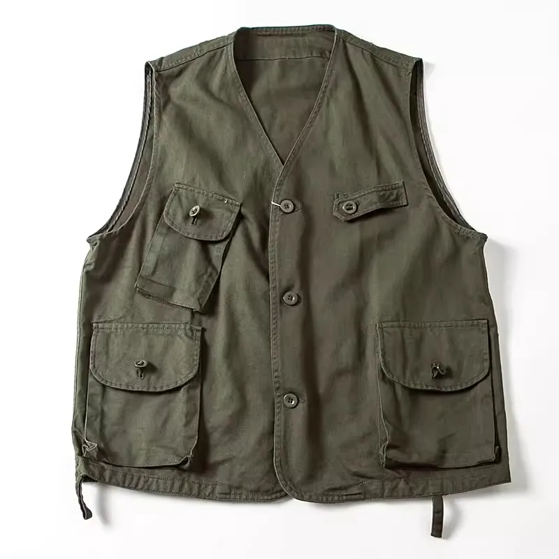 

Men Vests Men's Summer Vintage Multi-pocket Sleeveless Vest Mens Casual Cotton Loose Vests Safari Style Vest Coat Waistcoat Male