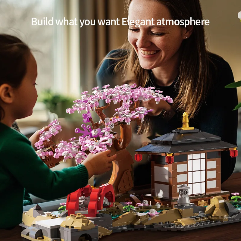 Bloques de construcción de bonsái de flor de cerezo japonés, juguete educativo para niños, modelo de casa de árbol, juego creativo DIY