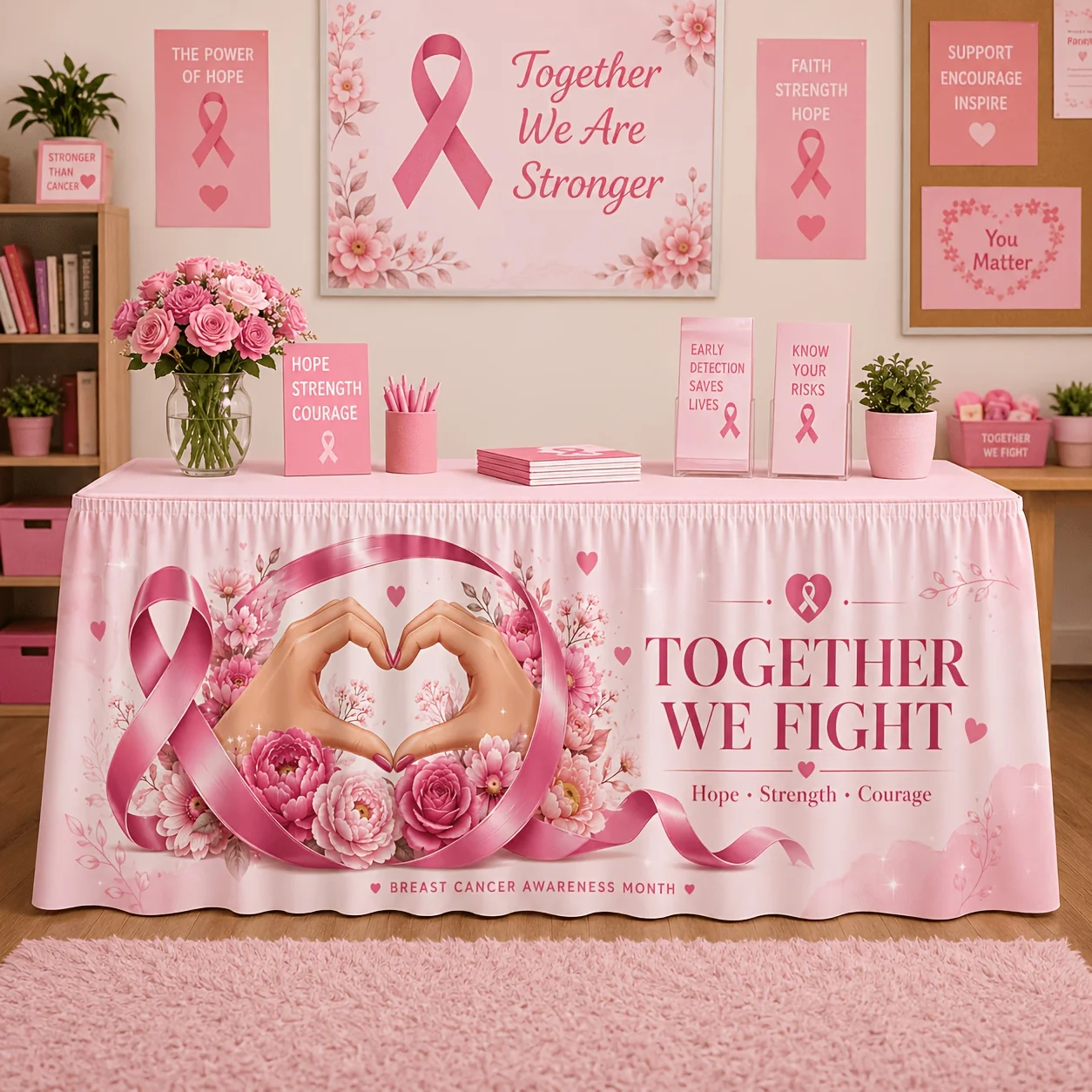 Un mantel o falda de mesa "Nuestra lucha conjunta contra el cáncer de mama en el Mes de Concientización" Falda de mesa - Pink Ribbonzyc