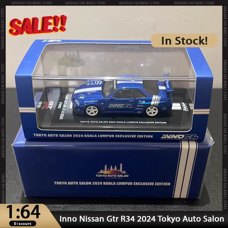 

Новинка в наличии Inno 1:64 Nissan Gtr R34 2024 Tokyo Auto Salon Limited, легкосплавный автомобиль, миниатюрные литые под давлением украшения Nissan, игрушки на заказ для детей