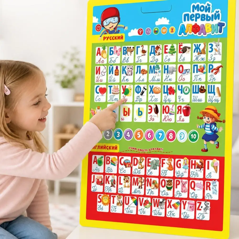 Russian Electronic Interactive Alphabet Wall Chart Numbers Time Learning Audio Wall Chart Fun Zoo Sound Toy Poster