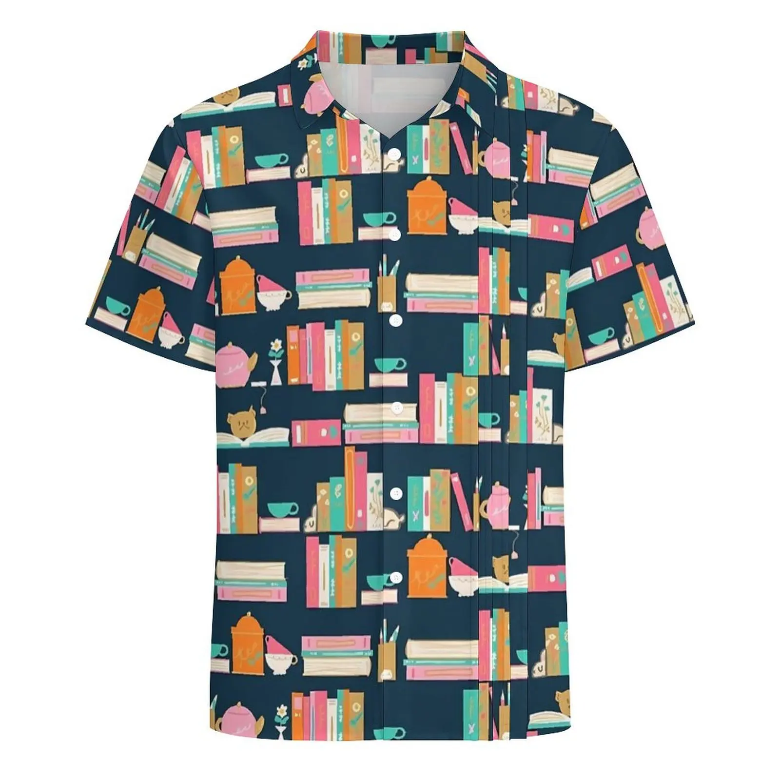 Die Bibliothek Casual Shirt Tee Bücher Drucken Lose Hawaiian Shirts Männer Kurzarm Strand Koreanische Mode Benutzerdefinierte Übergroße Blusen