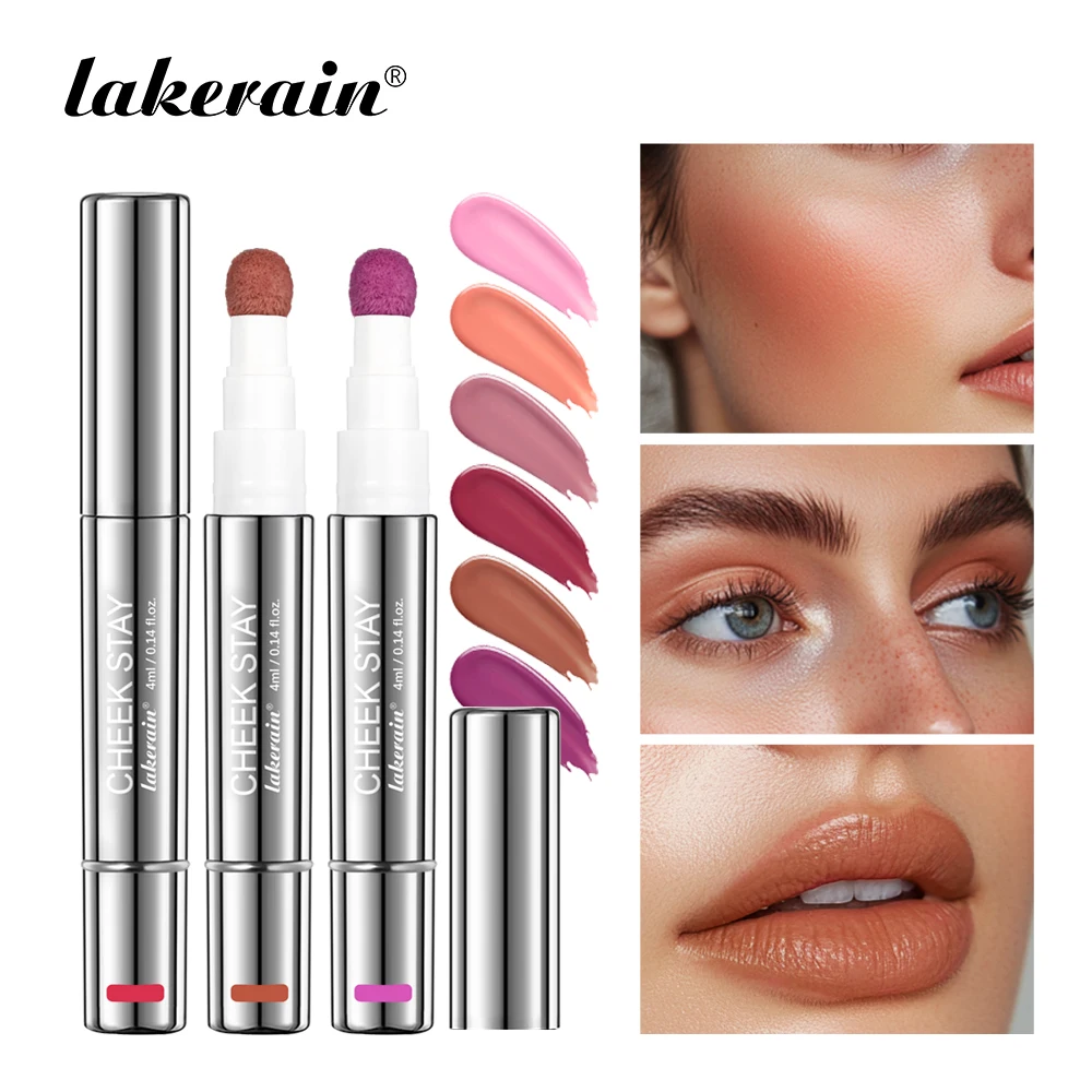 6 色の液体スポンジチーク頬紅フェイスハイライター長期的な自然な肌の色合いフェイスブラッシュスポンジ杖頬メイク用