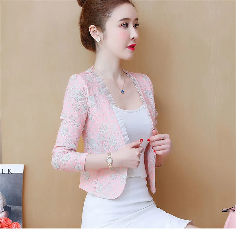 

Spring Summer Lace Small Suit Jacket Women With Cheongsam Skirt With Suspenders Cardigan With Shawl Short Suit Jacket Thin Tops