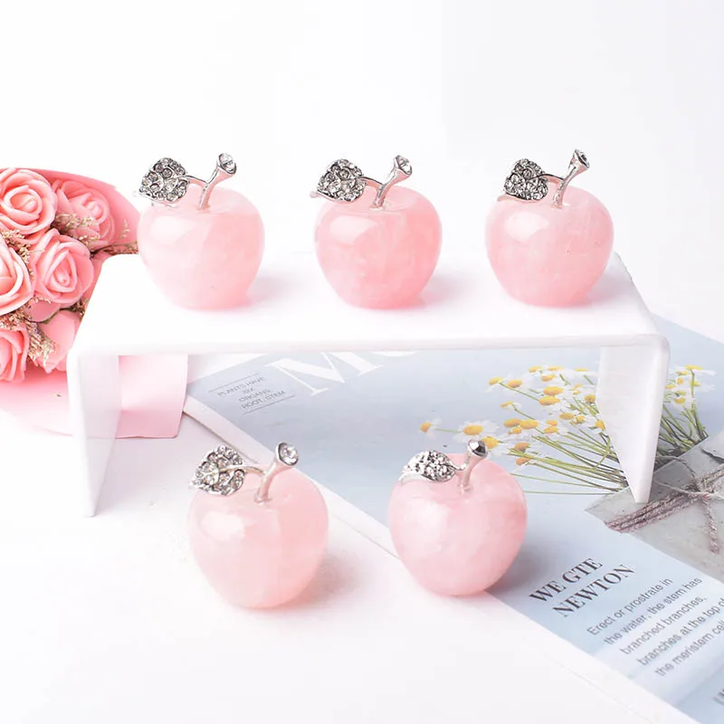 Natural Crystal Rose Quartz Powder Pink Apple Home Decor Valentine\'s Day/Christmas present DIY gift Polished Healing Stone