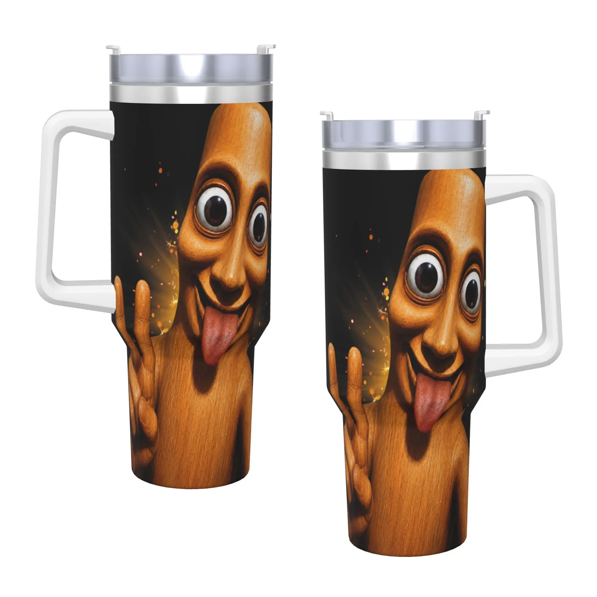 Funny Halloween Tung Sahur Peace Sign Tongue Out Meme Tumbler Cold and Hot Water Bottle Keep Heat Stainless Steel Thermal Mug
