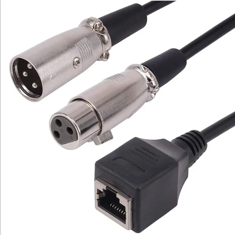 B76B One Point Two Line RJ45 to XLR Male+Female Audio Signal Transmission Short Cable 0.15m for Sound System