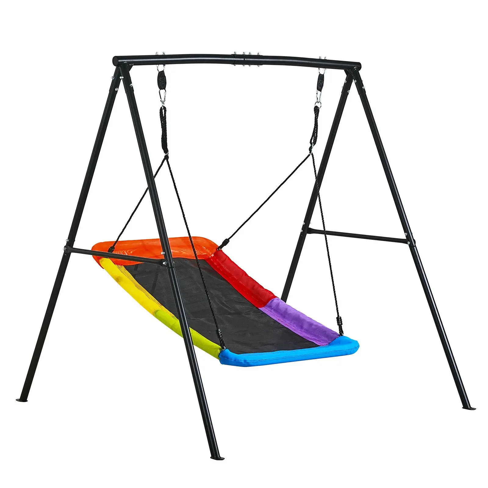 Swing Set for Backyard, 60 x 32 in Swing Seat with Heavy Duty A-Frame Metal Stand, 440 lbs Load Capacity, Reinforced with Spiral