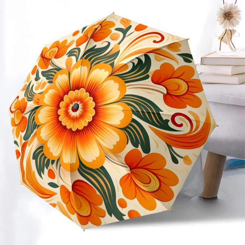 

Складной зонт с разноцветным цветком, модный дизайн с автоматическим открытием, 8, железные ребра, пластиковая ручка, складной солнцезащитный козырек, идеальные подарки