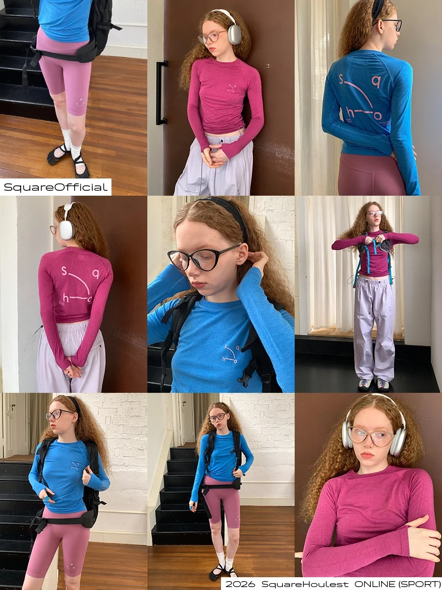 Quick Dry Merino Wool Long Sleeve Yoga Sports Outdoor T-Shirt Women's Base Shirt Square Houlest Slim Fit Sport Style
