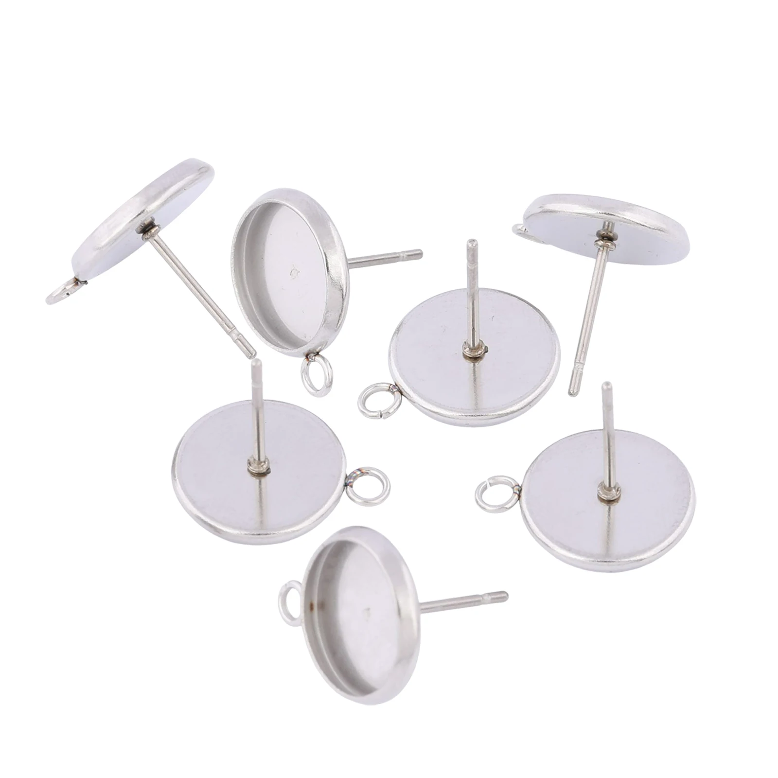 20pcs Stainless Steel 316 Fit 10mm Cabochon Earring Base Blanks Studs With Loop Diy Bezel Findings For Jewelry Making