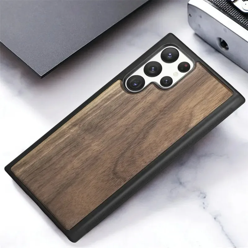 Natural Real Wood Case For Samsung Galaxy S22 S23 S24 S21 Plus Ultra Solid Wood + Hard PC Phone Case Shockproof Protective Cover