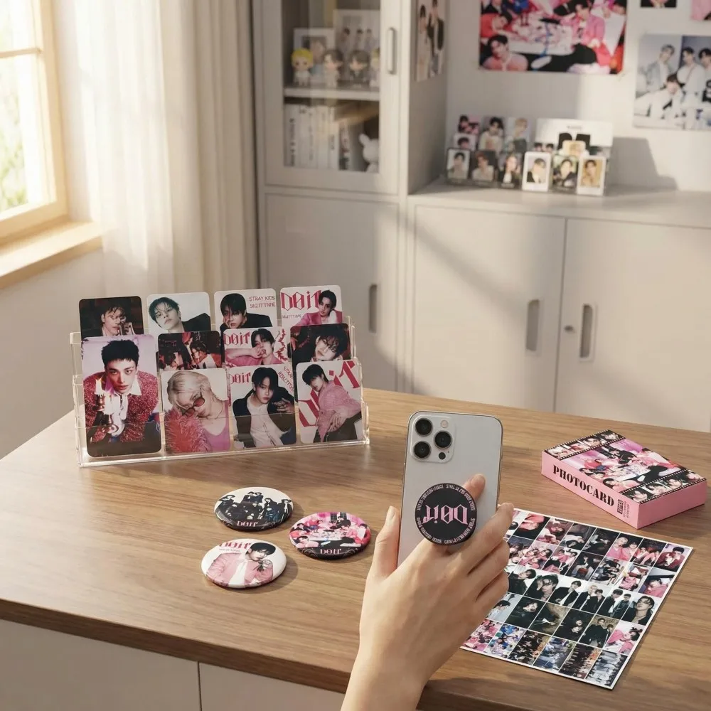 DO IT Theme Kpop Stray SKZ PhotoCard Sticker Idol 8 Transparent Card 2 Badges 2 Mobile Phone Ring Holder Notebook Decor DIY SKZ view 2