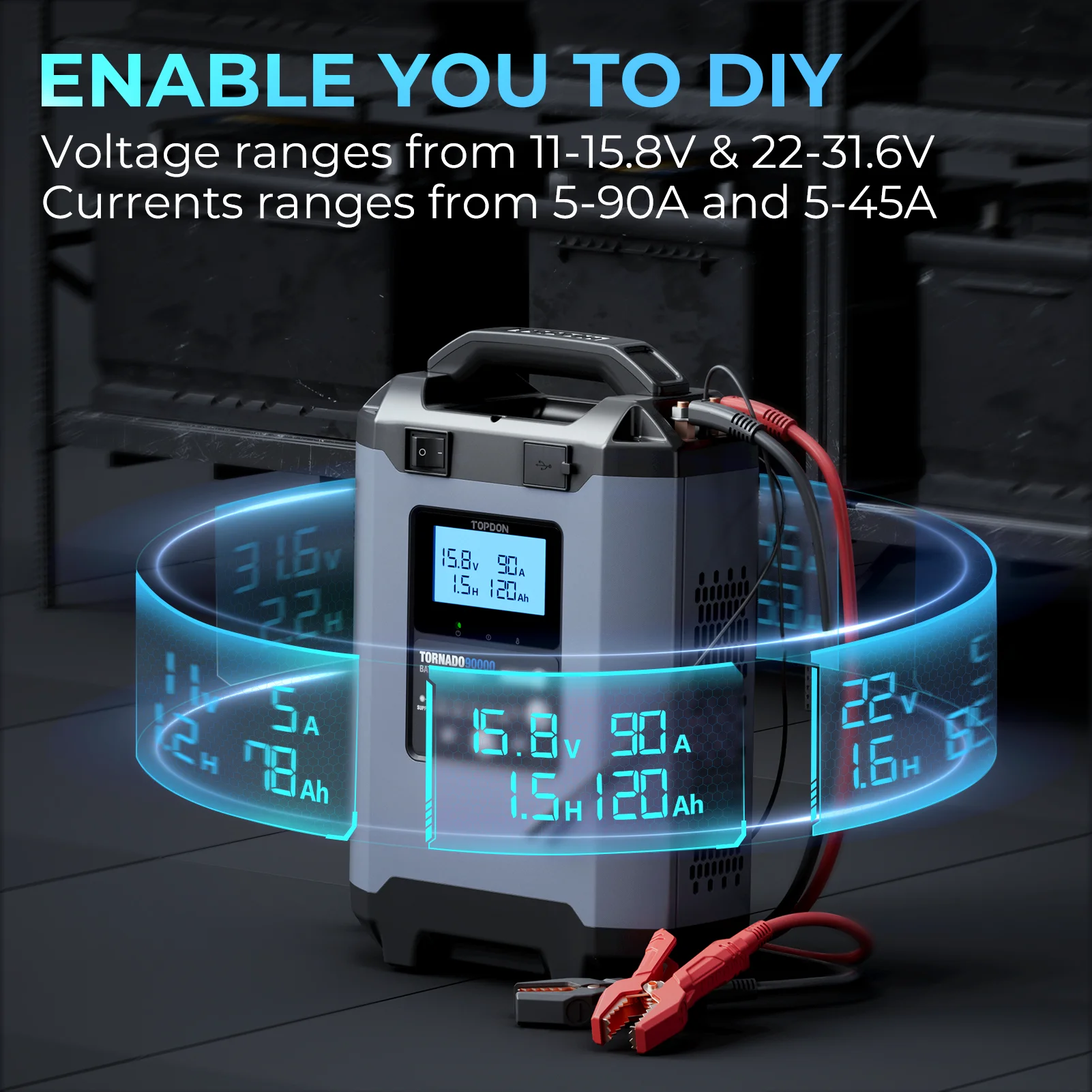 90000 T90A Caricabatteria automatico portatile intelligente al piombo acido 12v 24v Volt 12 v per auto