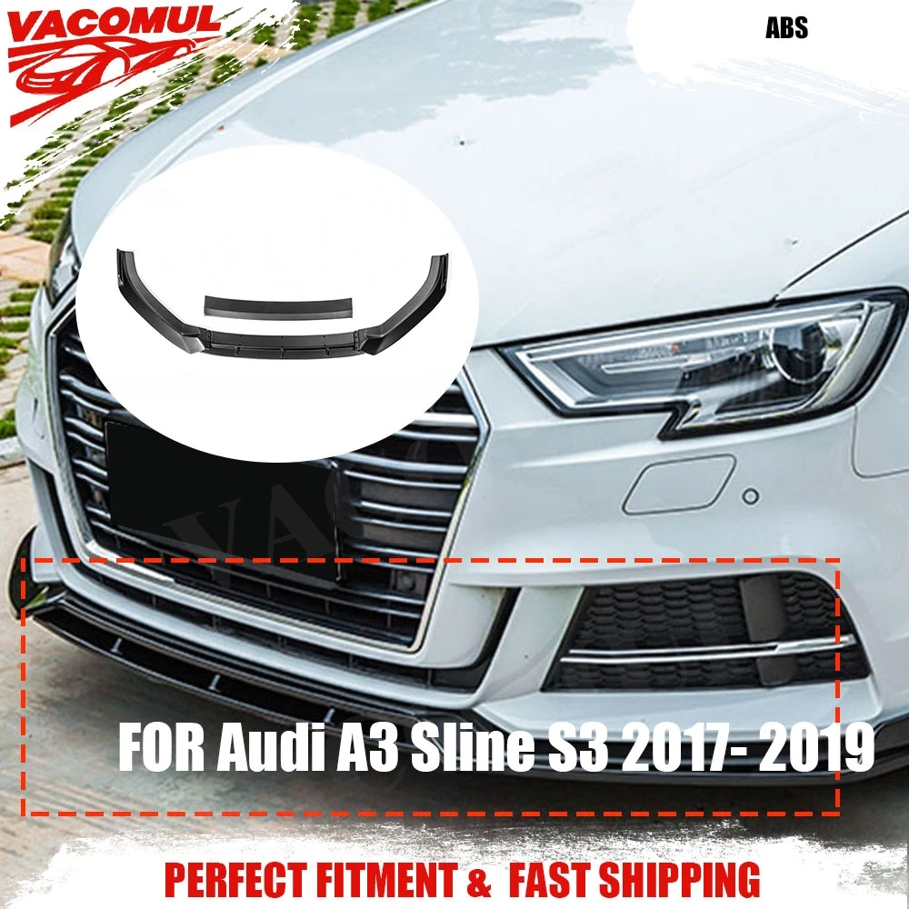 

VACOMUL Front Bumper Lip Spoiler for Audi A3 Sline S3 Not A3 Standard 2017 2018 2019 ABS Carbon Look Head Chin Guard Car Styling