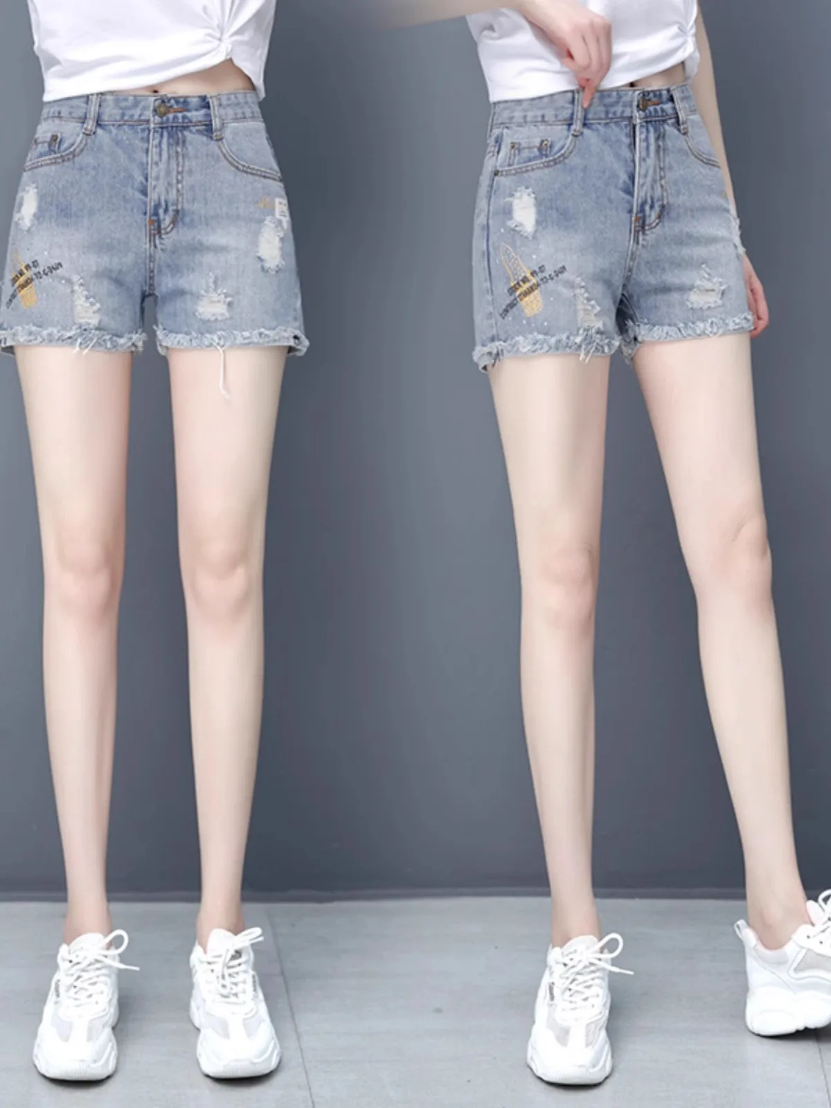 

Женские летние тонкие джинсовые шорты с высокой талией, прямые, с эффектом вырезов, широкие штанины