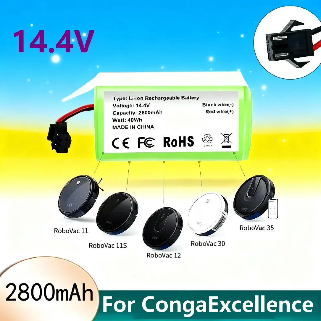 

14.4V 2800mAh 4S1P Replacement Battery for Conga Excellent 990 1090 1790 1990 Deebot N79S N79 DN622 Robovac 11 Tesvor X500