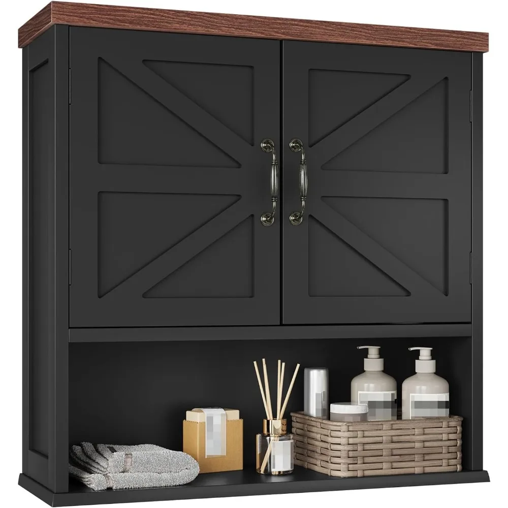 

Bathroom Wall Cabinet with Barn Doors, Wall Mounted Bathroom Storage Cabinet, Farmhouse Style, Adjustable Shelf, Wall Mounted Me
