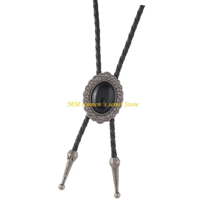 Q39C ربطة عنق بولو جلدية غربية قابلة للتعديل بحجر أسود عتيق للحفلات والمناسبات #1