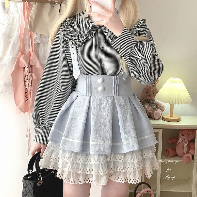 Cute Skirts Women Harajuku Lolita Style Multilayer Lace Trim Elastic Waist Mini Skirts for Sweet Girls Kawaii Clothes