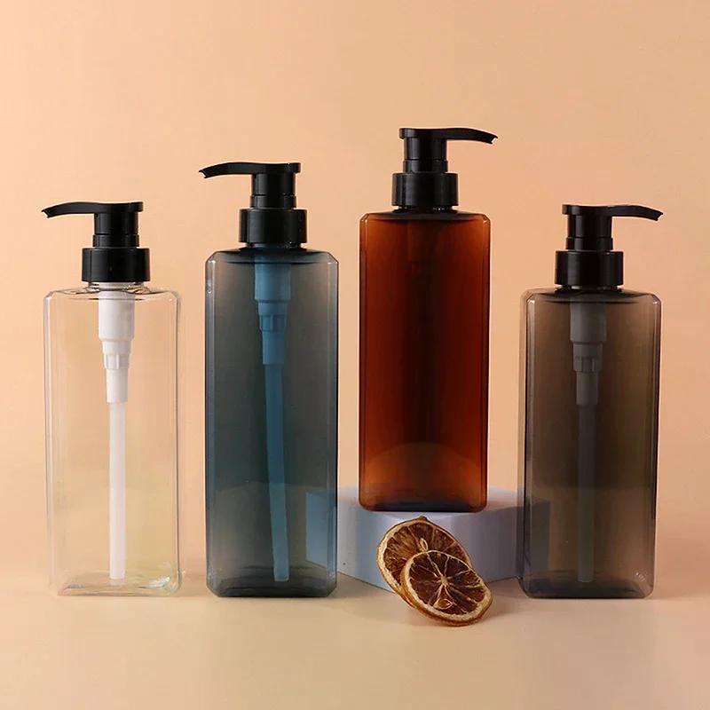 Dispensadores de jabón cuadrados para baño, soporte de Gel de ducha y champú rellenable, dispensador de viaje portátil, botella vacía con bomba de baño, 400/500ml