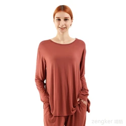 Female new thin autumn winter spring plus size code loose high elastic bamboo fiber long sleeve home tops 130kg womens sleepwear