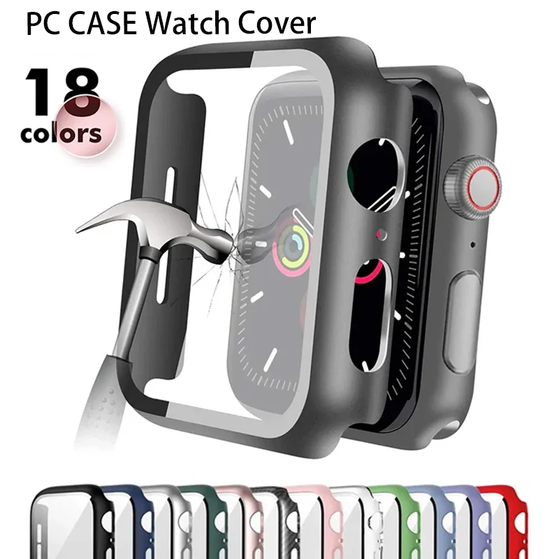 Glass+Matte Watch Cover for Apple Watch 9 8 7 6 Case 45 41 44 40mm 42mm 38mm Bumper+Screen Protector for Iwatch SE 5 4 3 2 cover