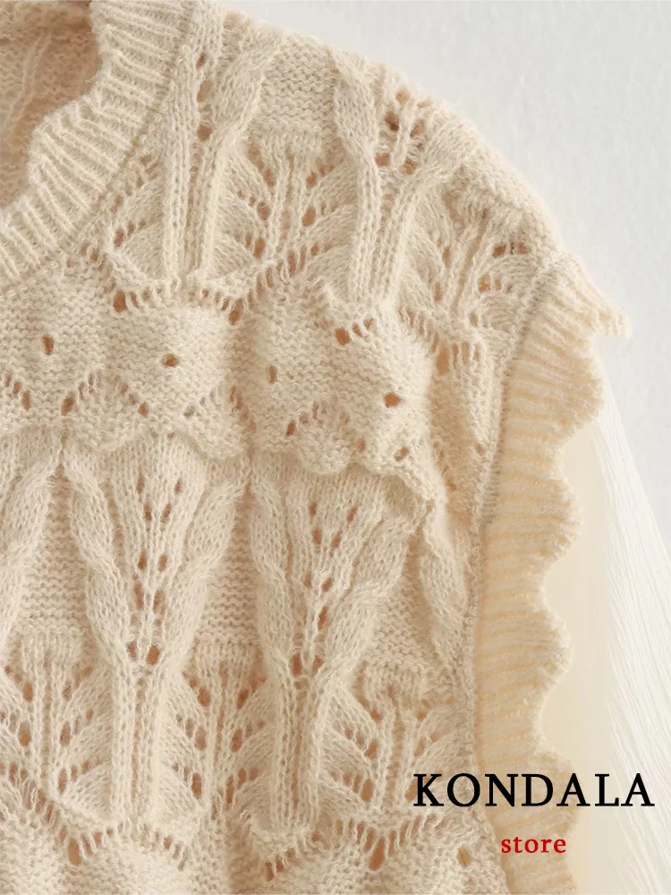 KONDALA Vintage Casual Chic Women Sweater Splice O-Neck Pullover Long Sleeve Knitted Sweater Fashion 2023 Autumn Holiday Sweater