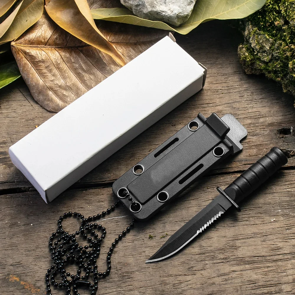 1PCS Mini Tactical Knife Portable Steel Keychain Pocket Knife Sharp Box Cutter Small Straight Fruit Knives EDC Tools