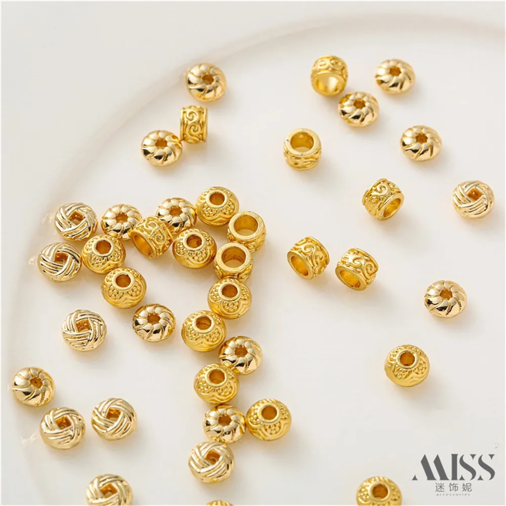 

14K Gold Glossy Pumpkin Pattern Beads Large Holes Retro Pattern Tube Beads Twist Loose Beads DIY Handmade Jewelry Accessories