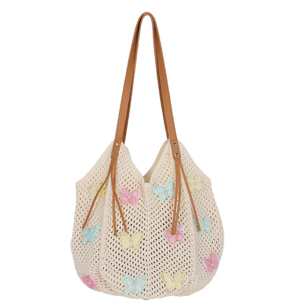 

Hollow Out Butterfly Knitting Bag Tote Bag Bohemian Style Beach Bag Beach Handbag Large Capacity Hollow Shoulder Bag Summer