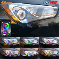 For HYUNDAI GENESIS COUPE 2013 2014 2015 2016 RF Remote BT App Multi Color Ultra Bright RGB LED Angel Eyes Kit Halo Rings