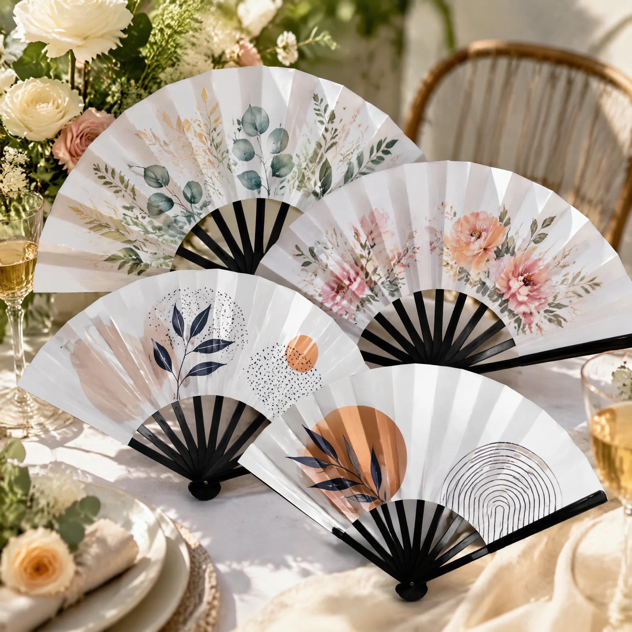 Custom Personalized 8 Inch Folding Fan with Name Photo Text, Handmade Fabric Folding Fan Wedding Party Gift Decoration Summer Ha