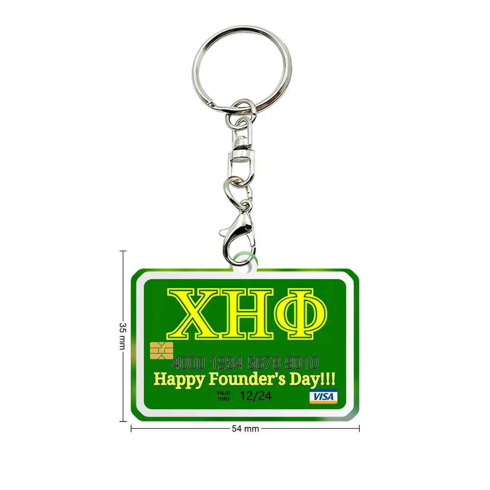 Mixed Sorority Women Men Credit Card Shape Acrylic Keychains Transparent Acrylic Trinket For Friends Bag Phone Pendants Charms