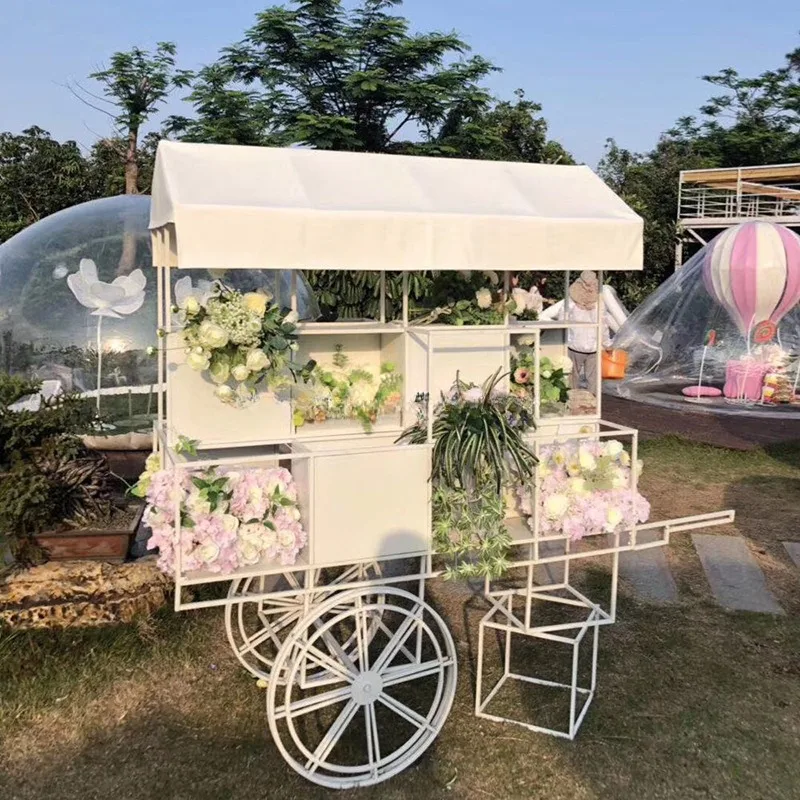 white iron wedding dessert cart for wedding outdoor decoration