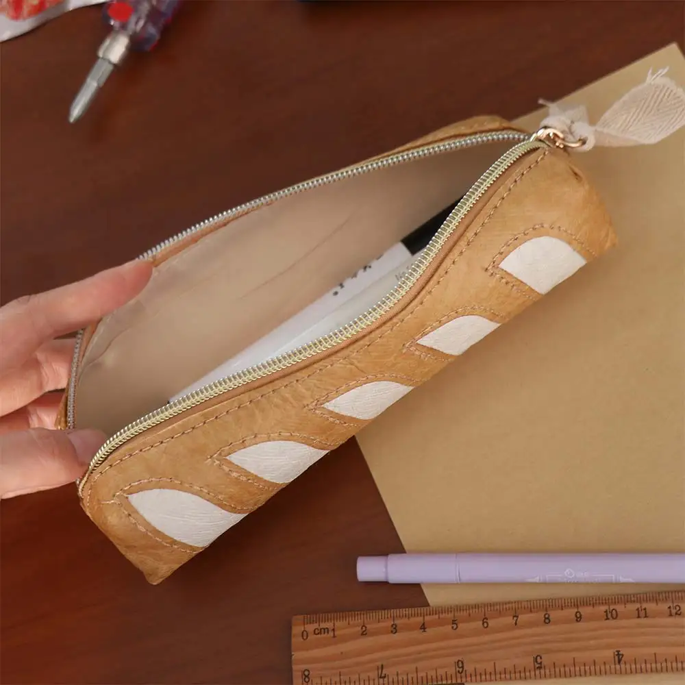 Portable French Bread Pencil Case Zipper Marker Pouch Dupont Paper Pencil Bag Large Capacity Creative