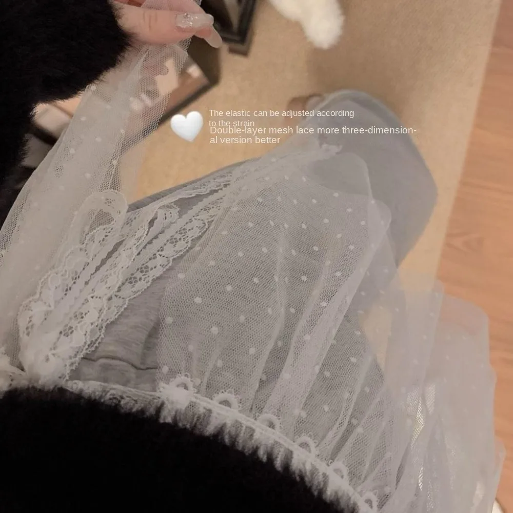 Rok Mini Renda Y2k Elegan Rok Kasa Gaya Korea Pendek Rok Tirai Bokong Potong Rok Tepi Ruffle Bertali Anak Perempuan