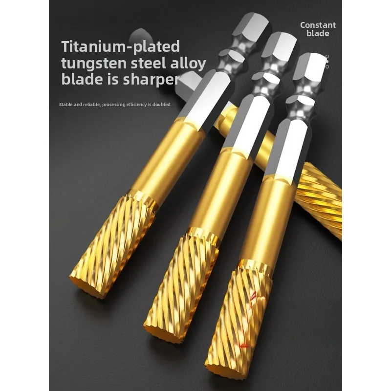 Titanium Coated Tungsten Carbide Rotary Burr Hex Shank Grinding Bit File for Stainless Steel Electric Drill Deburring