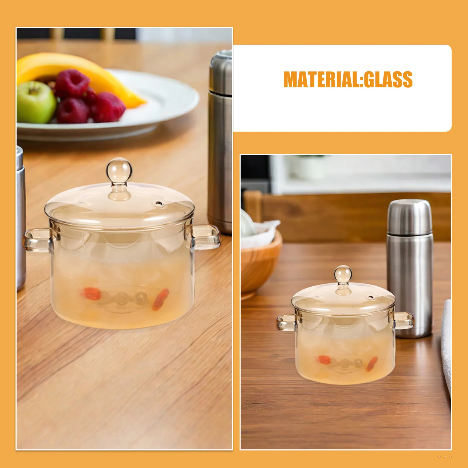 Clear Borosilicate Glass Stockpot Heat Resistant Simmer Pot Multifunctional Soup Stew Pasta Ramen Cooking Pot Lid