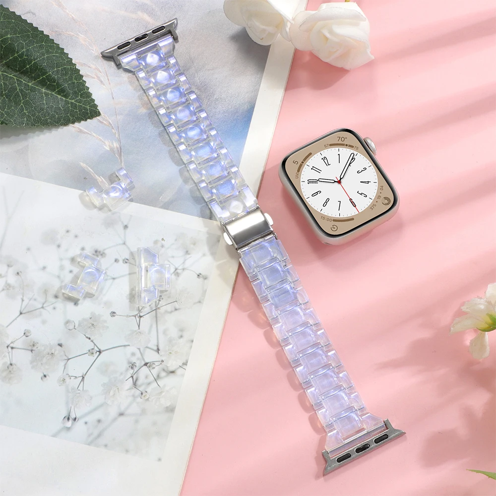 Women Slim Resin Band For Apple Watch 38mm 40 41mm 42 44 45mm Girl Colorful Strap For iWatch Series 9 8 7 6 5 se 4 3 ultra 49mm