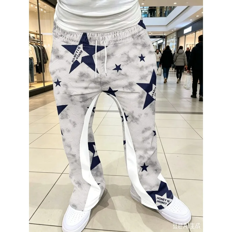 Y2K Schlaghosen für Herren und Damen, lockere 3D-Print-Hosen, lässige Jogginghosen, mittelhohe Taille, sportliche Streetwear, Hip-Hop-Vintage-Hosen