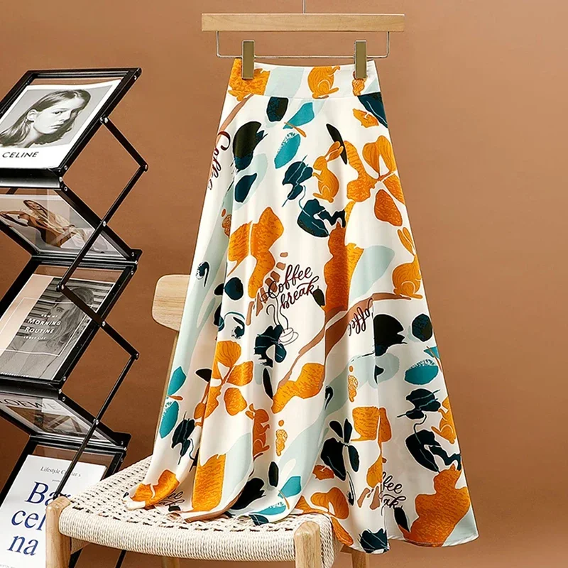 

Aesthetic Sweet Print Chiffon Long Skirt for Women 2024 Summer Korean Elegant A Line High Waist Midi Skirt Female Ladies Z426