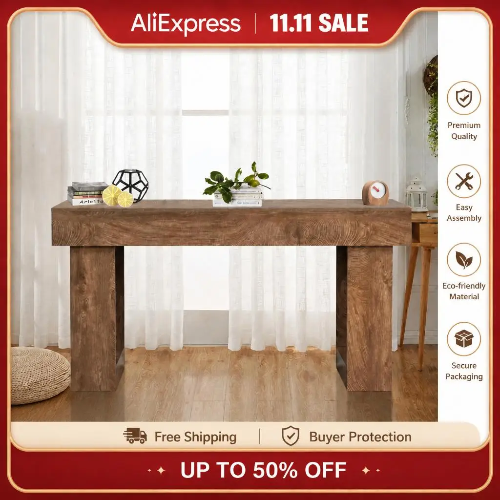 Tavolino consolle extra lungo in stile rustico GarveeLife – tavolino da divano in legno rustico da 63 pollici, ideale per ingresso, corridoio o soggiorno – robusto e stretto, perfetto come elemento