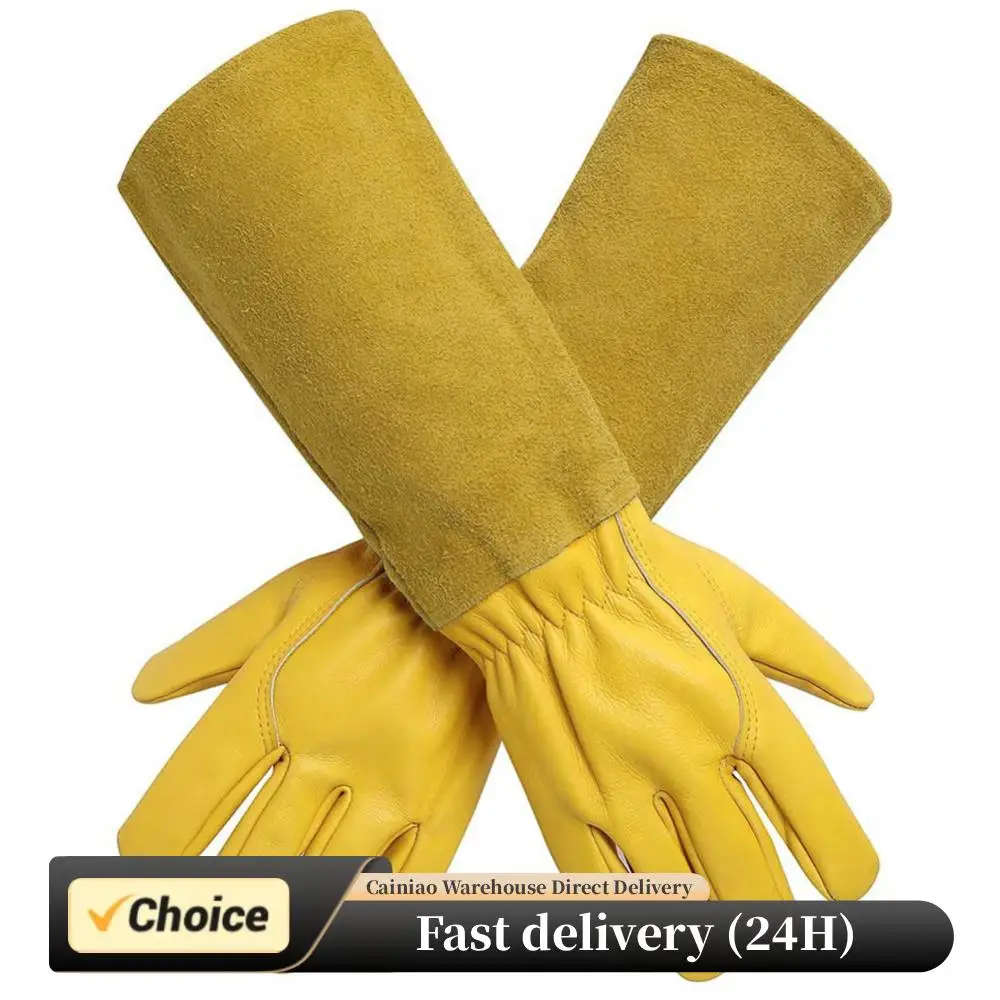 

Парные длинные перчатки для обрезки роз с защитой от порезов, дышащие кожаные садовые перчатки, защитные перчатки до локтя, лучший подарок для садовода