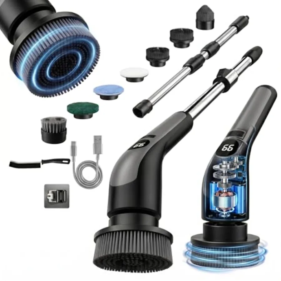 

Electric Spin Scrubber with LCD Display, Cordless Clearning Scrubber for Home, Upgraded 70W High-Power Motor, IPX7 Waterproof D