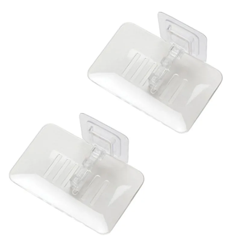 1Pcs Soap Rack No Drilling Wall Mounted Double Layer Soap Holder Soap Sponge Dish Bathroom Accessories Soap Dishes Self Adhesive