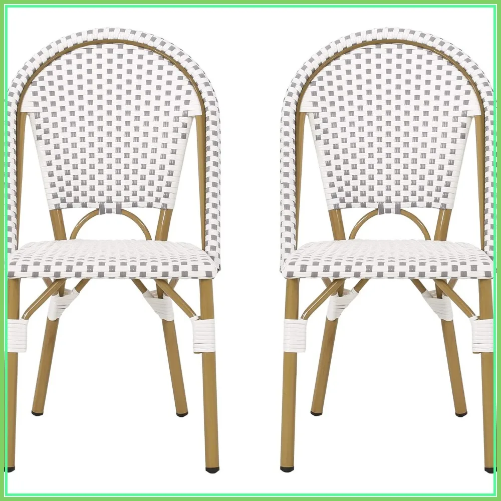 

Outdoor French Bistro Chair Set of 2, Gray + White + Bamboo Print Finish