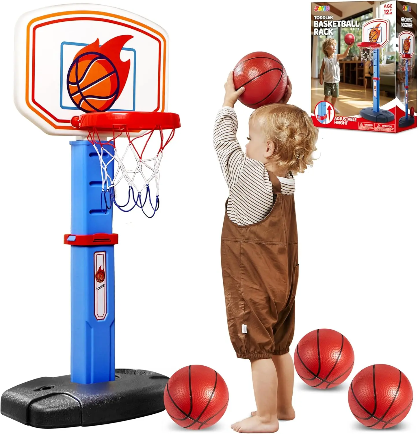 

Toddler Basketball Hoop Indoor, Adjustable 2.5-3.5 ft Kids Goal with 4 Balls, Safe & Stable Play Set for Boys Girls Age 1-4