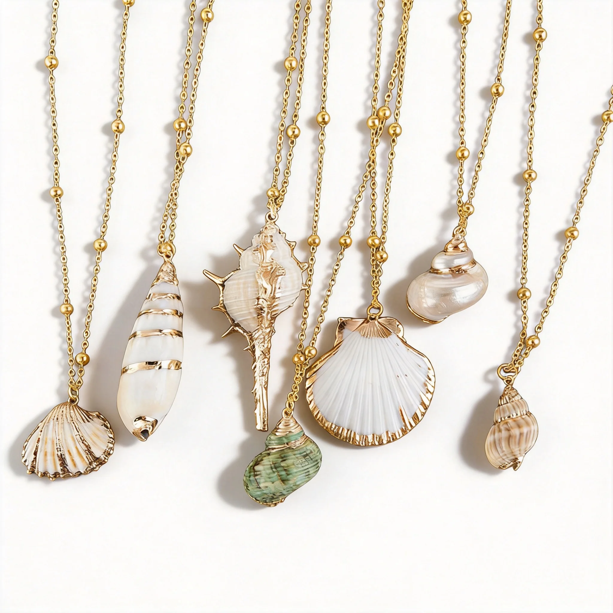 Auspicious Lucky Gold Trimmed Natural Conch Seashell Pendant Necklace Bohemian Ocean Style Summer Beach Jewelry For Women Holida